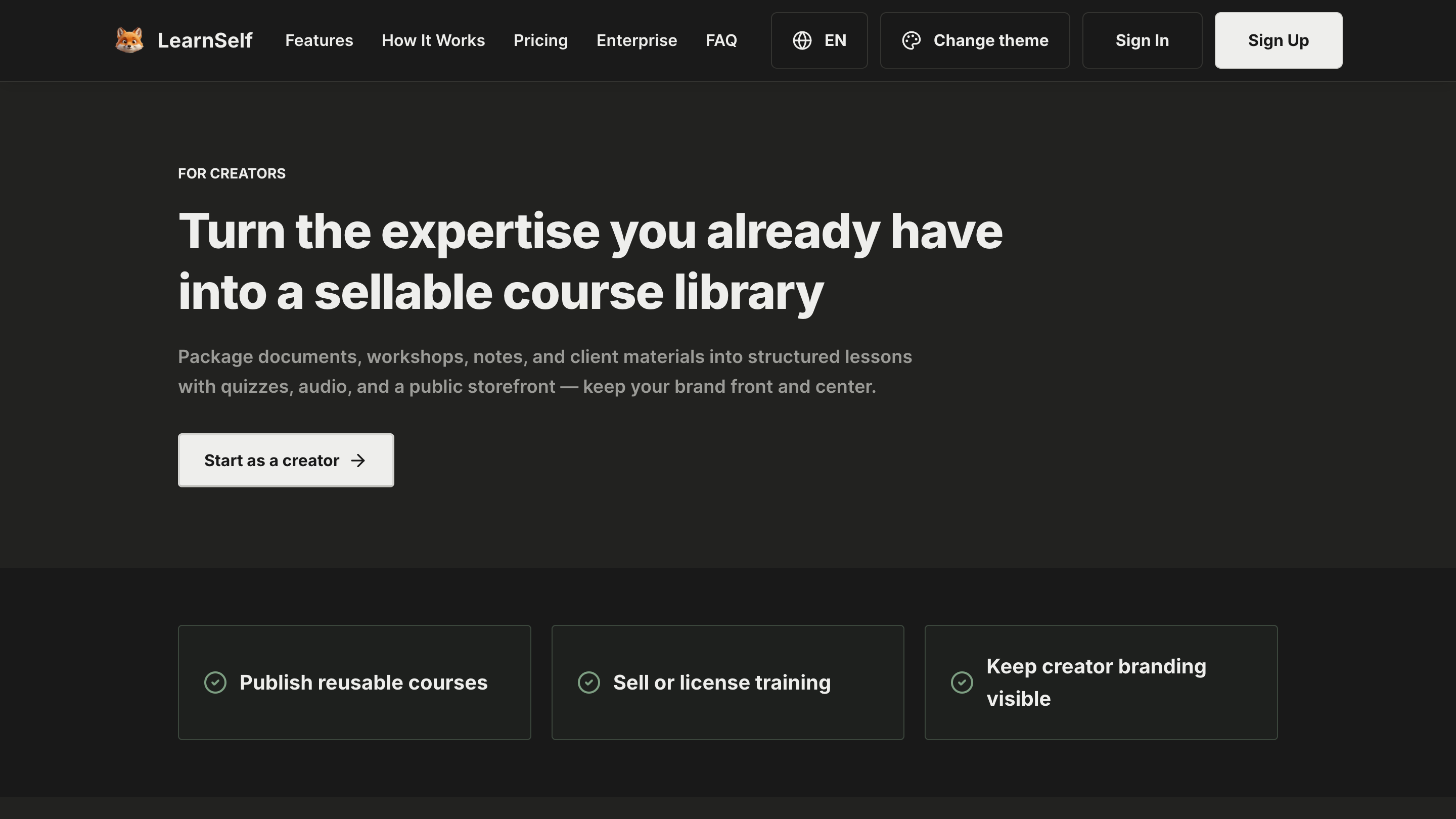 LearnSelf deployed creator workflow for turning expertise into a course library